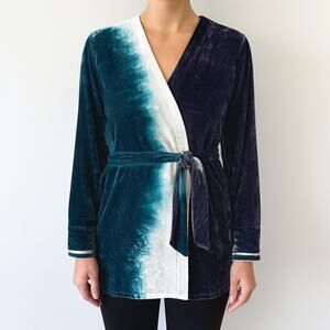 Chaser Silk Blend Lush Tie Dye Kimono Teal White S NWT